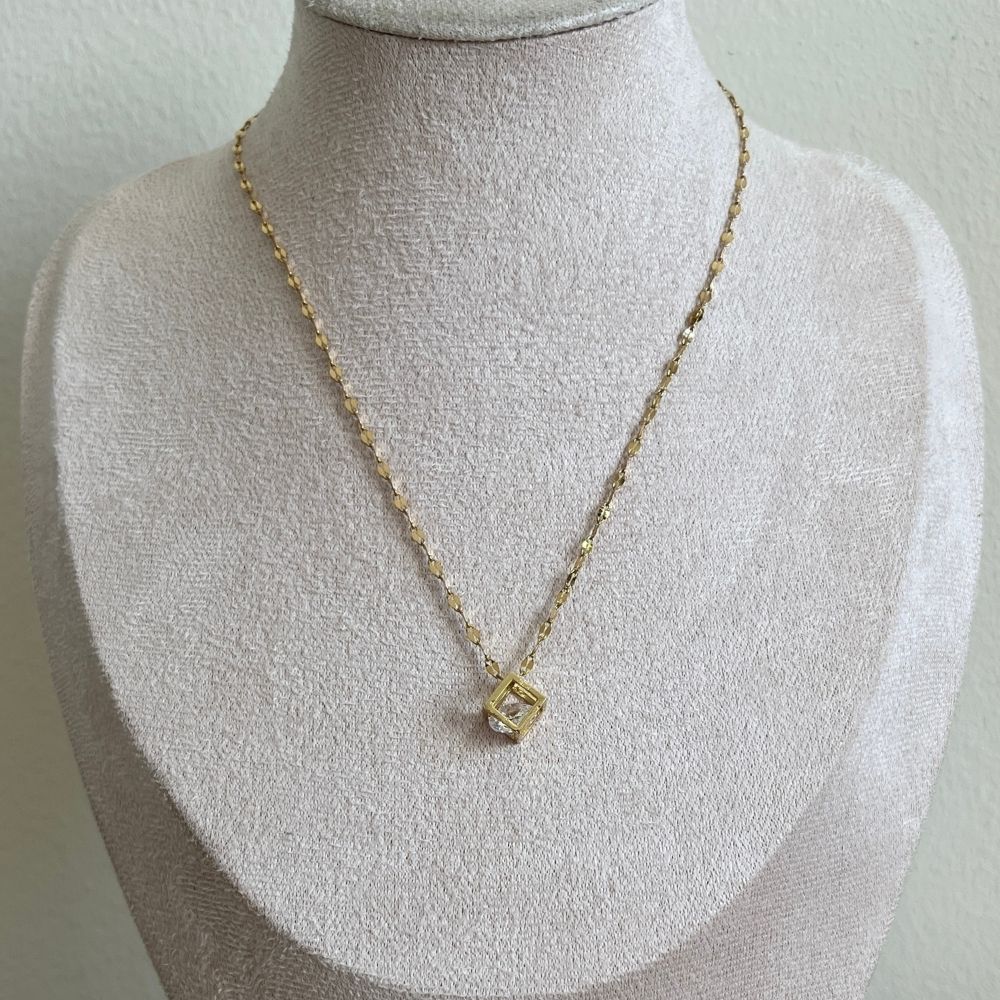 Diamond in a box - gold plated necklace