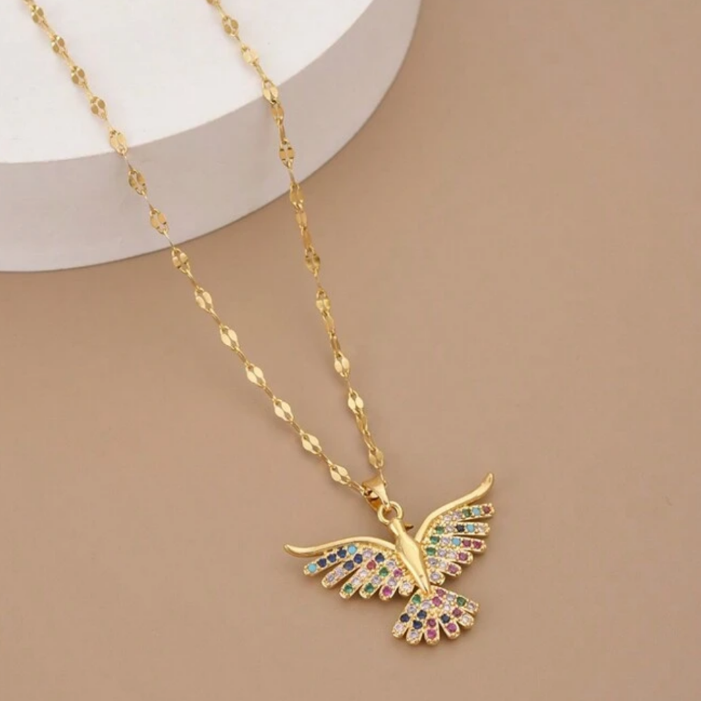 Bird - open wings - stainless steel necklace