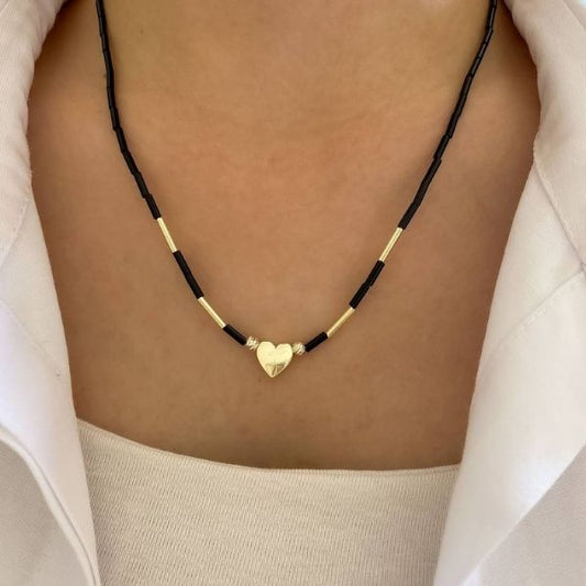 Heart shape pendant - beaded necklace