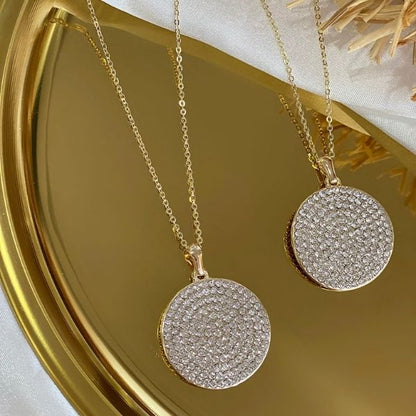 Disk shaped pendant - gold plated necklace