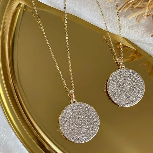 Disk shaped pendant - gold plated necklace