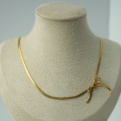 Bow-knot choker snake chain stainless steel necklace