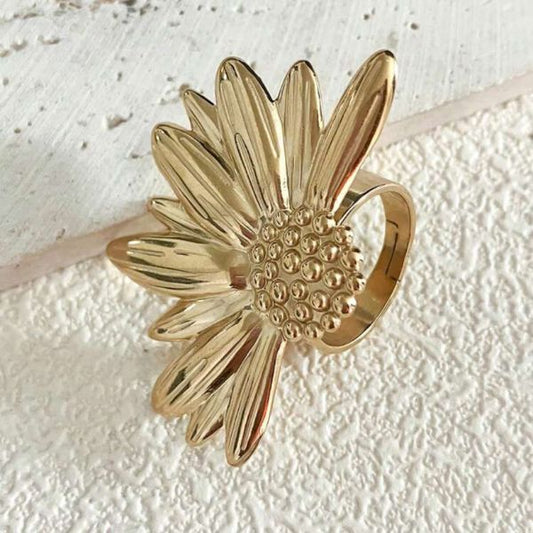 Statement Blossom Flower - stainless steel cuff ring