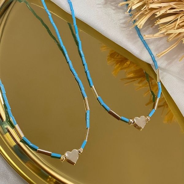 Heart shape pendant - beaded necklace