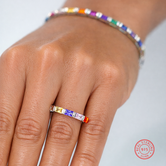 Multicolored 'Tennis' ring - Sterling silver