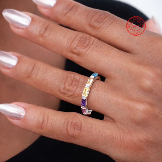 Multicolored 'Tennis' ring - Sterling silver