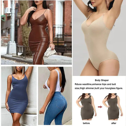 V Neck Spaghetti Strap Bodysuits Compression