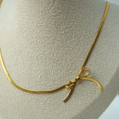 Bow-knot choker snake chain stainless steel necklace