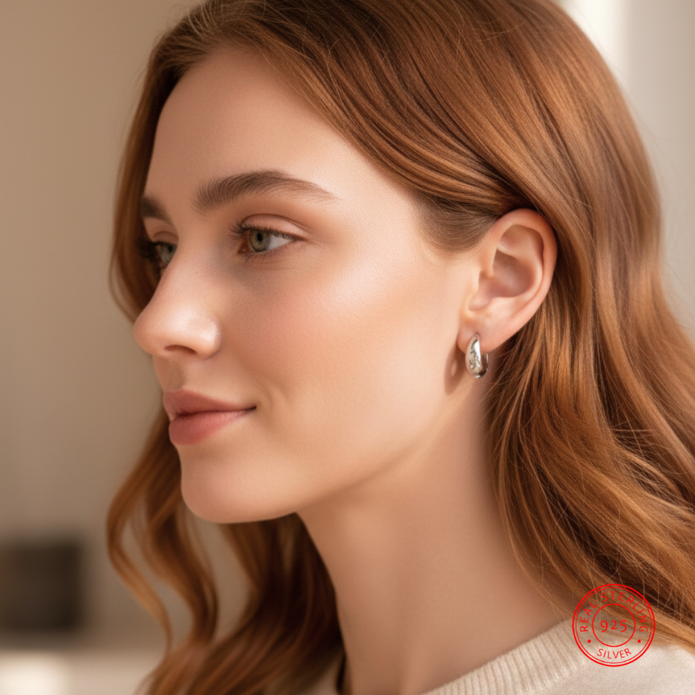 Close-up of a woman wearing earrings with a blurred background