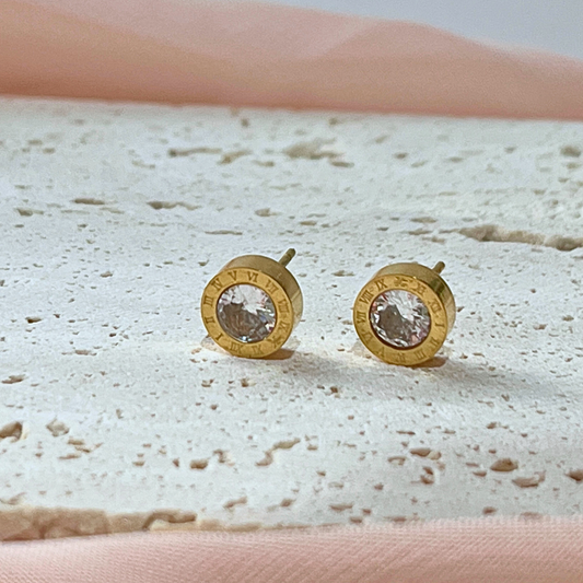Roman numerals - round stud earrings
