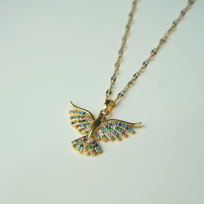Bird - open wings - stainless steel necklace