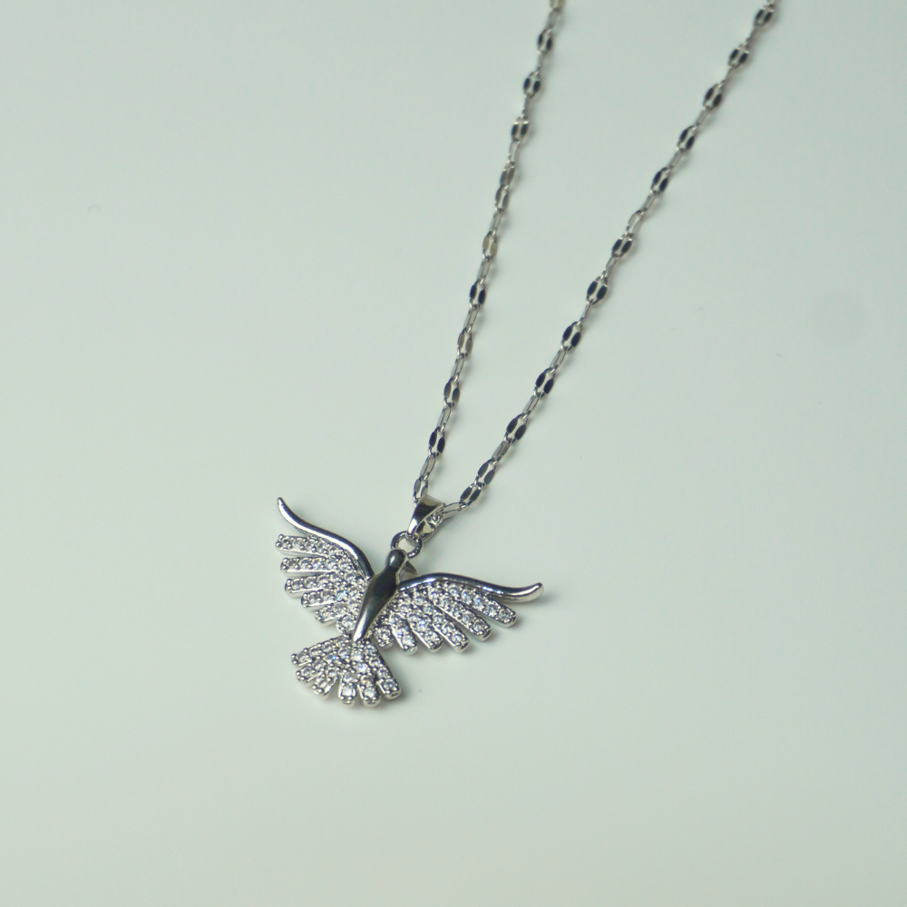 Bird - open wings - stainless steel necklace