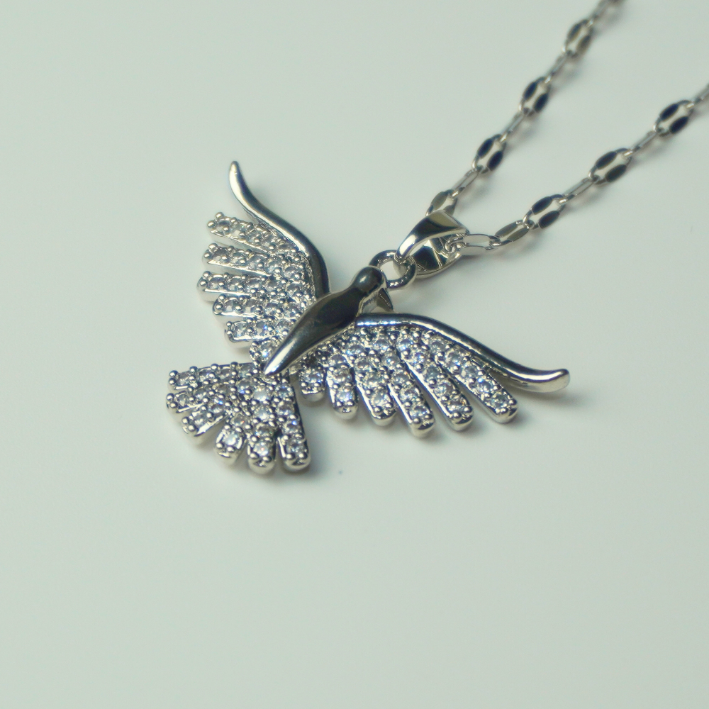 Bird - open wings - stainless steel necklace