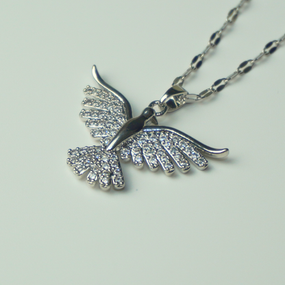 Bird - open wings - stainless steel necklace