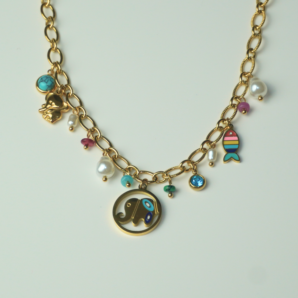 Funky - stainless steel Elephant charms chain necklace