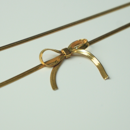 Bow-knot choker snake chain stainless steel necklace
