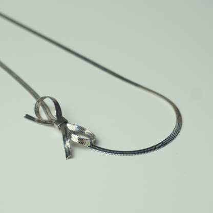 Bow-knot choker snake chain stainless steel necklace