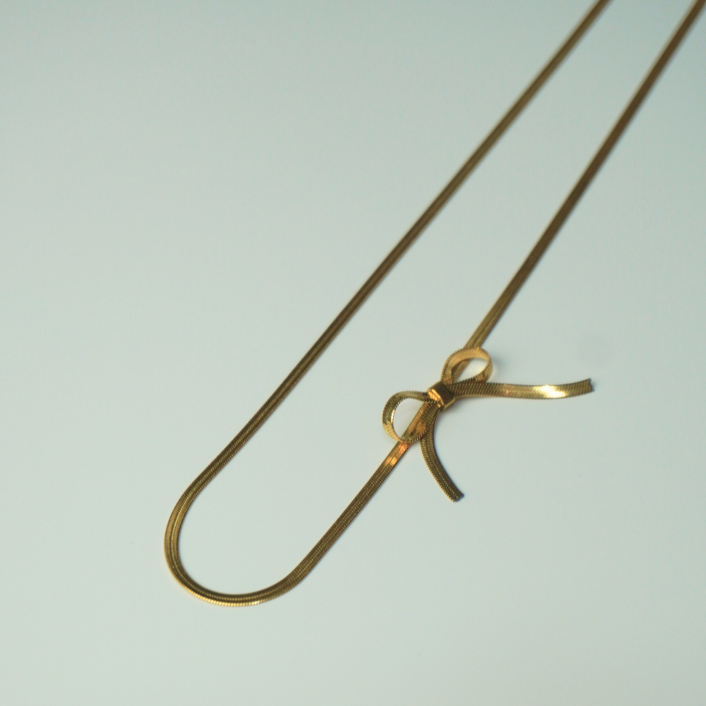 Bow-knot choker snake chain stainless steel necklace