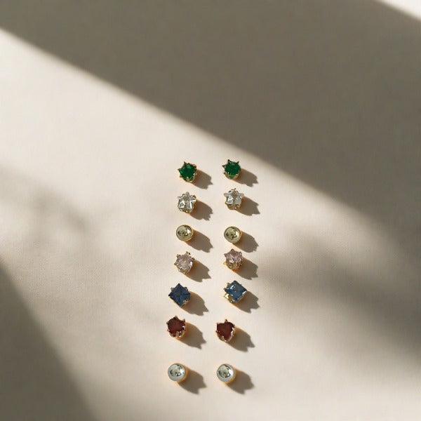 Multicolored stud earrings - 7 pairs