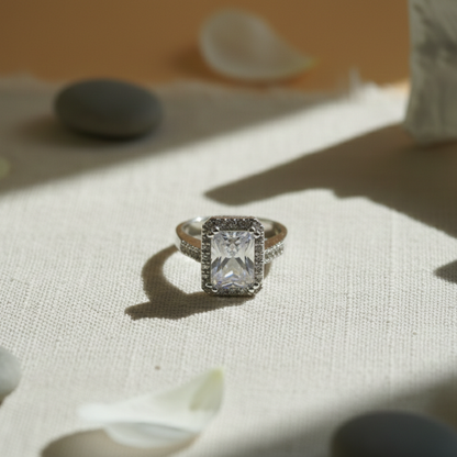 Big rectangle zircon ring