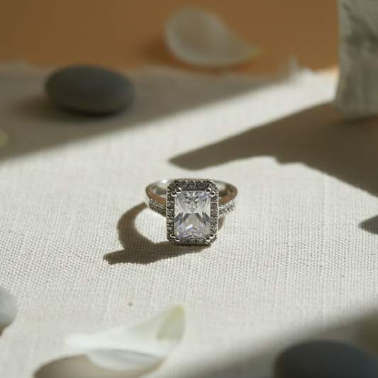 Big rectangle zircon ring