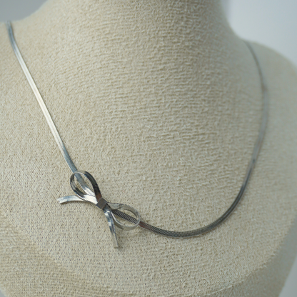 Bow-knot choker snake chain stainless steel necklace