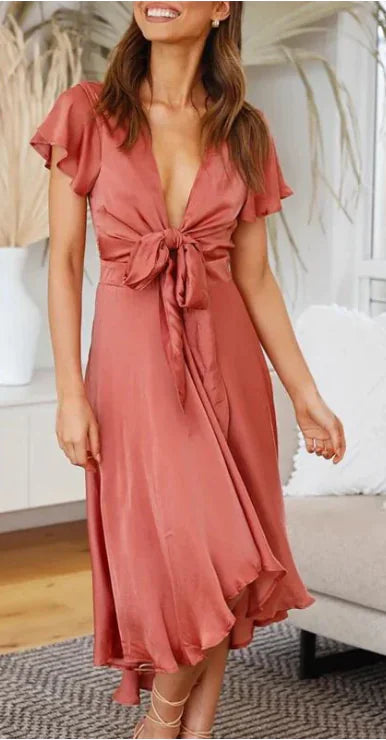 Women's V-neck Irregular Dress