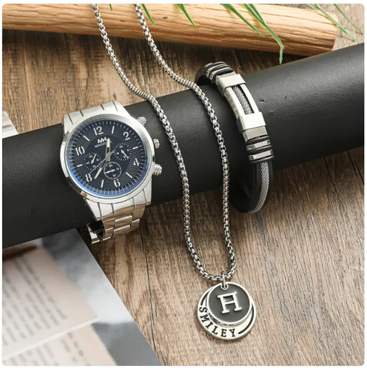 Men's Business Bracelet Necklace Watch Suit