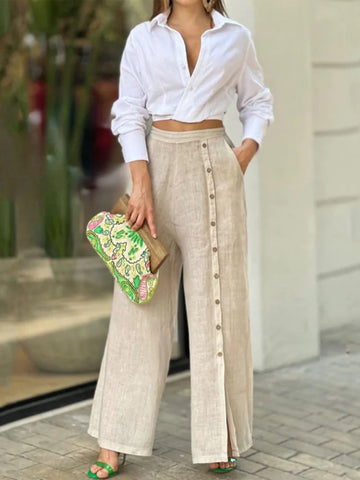 Long Sleeve Nipped Waist Top & Wide Legs Pants