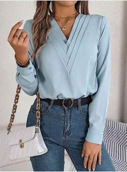 Elegant V-Neck Long Sleeve Blouse