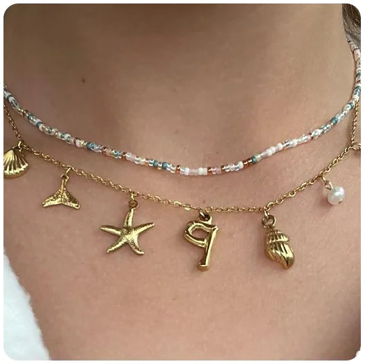 Letter Necklace Starfish Shells charms necklace