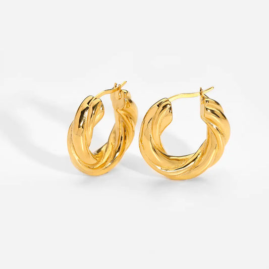 Stainless Steel Chunky Curve Earring - 18K Gold Twist Hoop Earrings