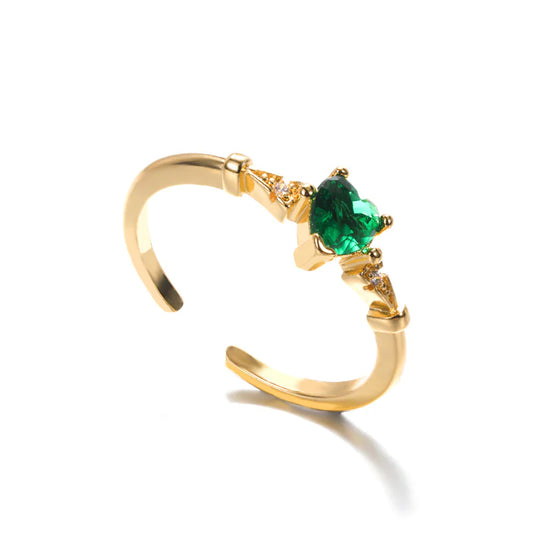 Green Zircon Gold-Plated Love Ring