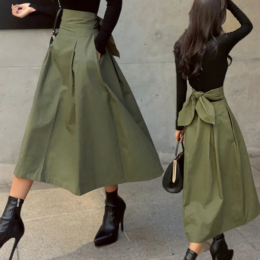 High waist long Solid Color Skirt