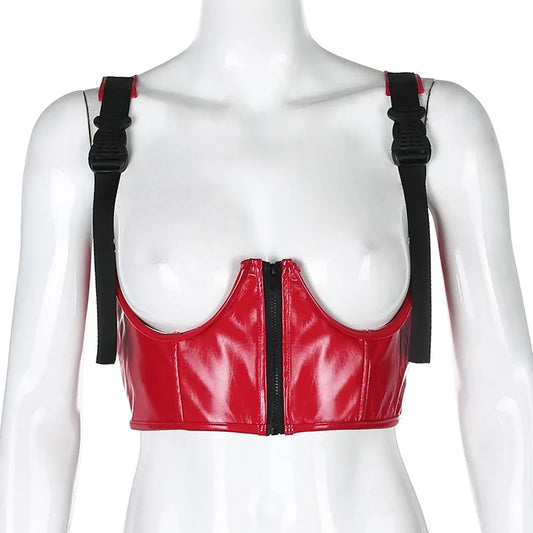 Gothic Punk Leather Crop Top Exudes Edge