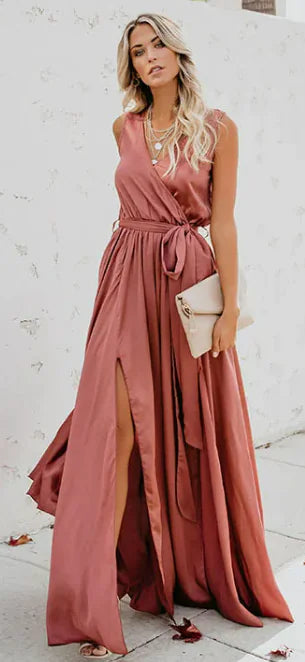 V neck sleeveless flowy dress