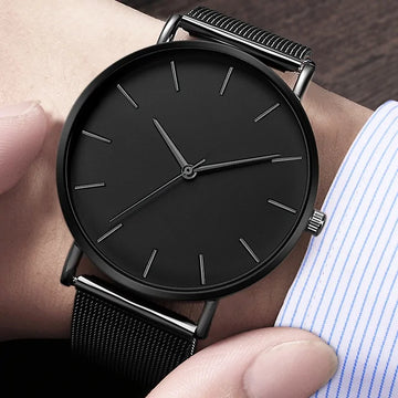 Men's Simple Metal Hour Quartz Watch: Stainless Steel Mesh Band