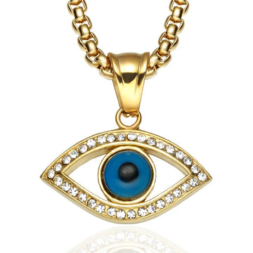 Evil Eye Pendant Necklace with Natural Stone - Stainless Steel Bling