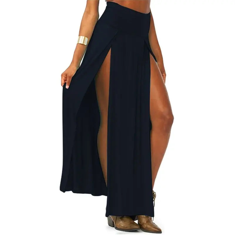 High Waisted Double Slit Maxi Skirt