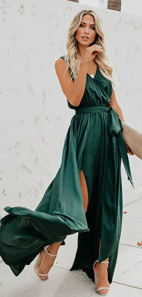 V neck sleeveless flowy dress